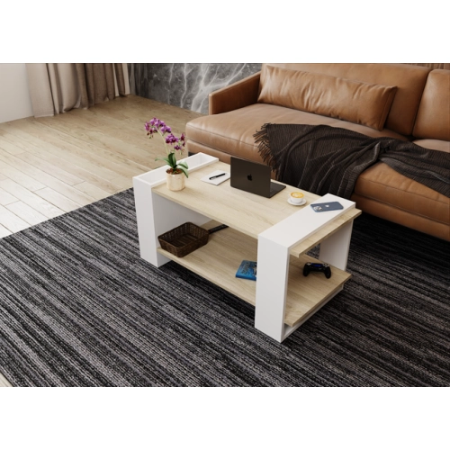 Stolik kawowy ST16 BS Biały/Sonoma ława z półką loft
